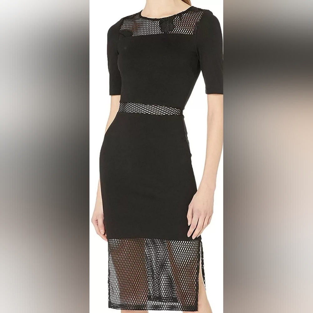 French Connection Floral Cage Lace Inset Midi Dress Black